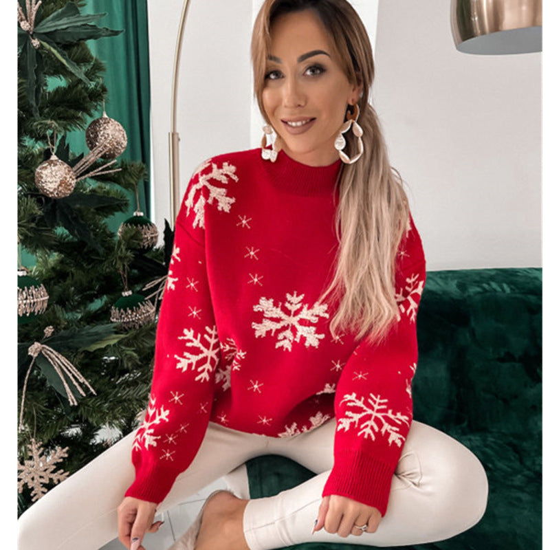 Women’s Christmas Snowflake Knitted Sweater | High-Sense Fluffy Loose Fit Holiday Jumper | Trendy Minimalist Winter Snowflake Pullover | Luxury-Label Statuesque Seasonal Wear | 2026 High-Fashion Radiant Holiday Essential