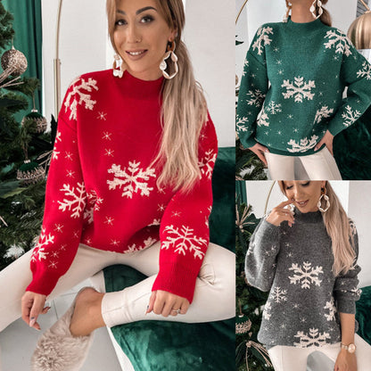 Women’s Christmas Snowflake Knitted Sweater | High-Sense Fluffy Loose Fit Holiday Jumper | Trendy Minimalist Winter Snowflake Pullover | Luxury-Label Statuesque Seasonal Wear | 2026 High-Fashion Radiant Holiday Essential