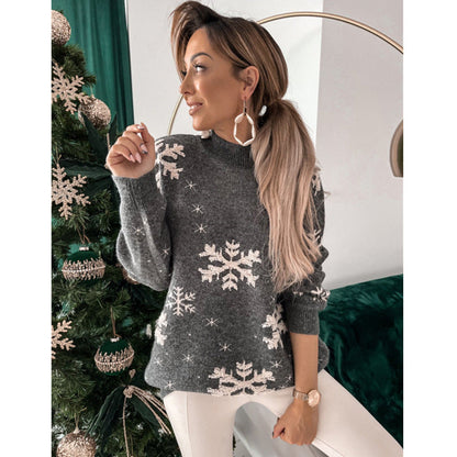 Women’s Christmas Snowflake Knitted Sweater | High-Sense Fluffy Loose Fit Holiday Jumper | Trendy Minimalist Winter Snowflake Pullover | Luxury-Label Statuesque Seasonal Wear | 2026 High-Fashion Radiant Holiday Essential
