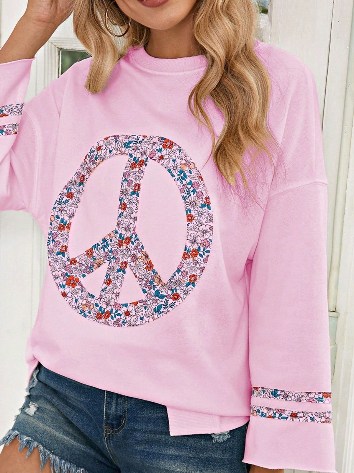 Boho Retro Vintage 60's Vibe Cream Cotton Raglan Lantern Bubble Puff  Sleeve  Floral Rib Patchwork Top Sweat Shirt Blouse