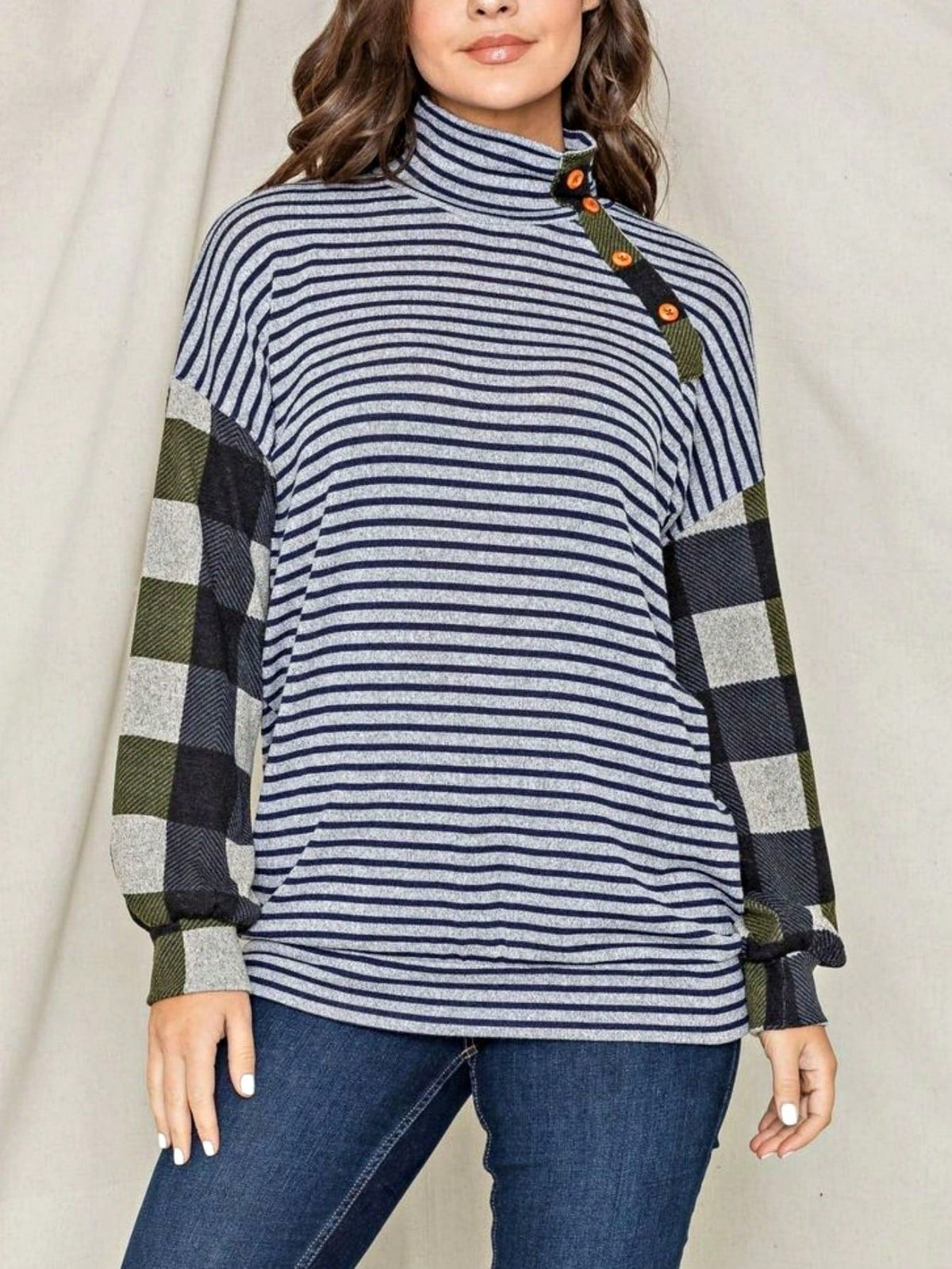 Boho Retro 90's Vintage Out Stitch Raglan Sleeve Cuff Paisley Plaid Checker Christmas Stripe Leopard  Accented Knit Top Shirt Blouse