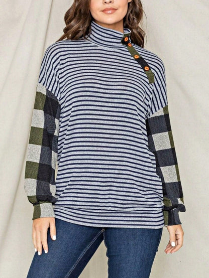Boho Retro 90's Vintage Out Stitch Raglan Sleeve Cuff Paisley Plaid Checker Christmas Stripe Leopard  Accented Knit Top Shirt Blouse