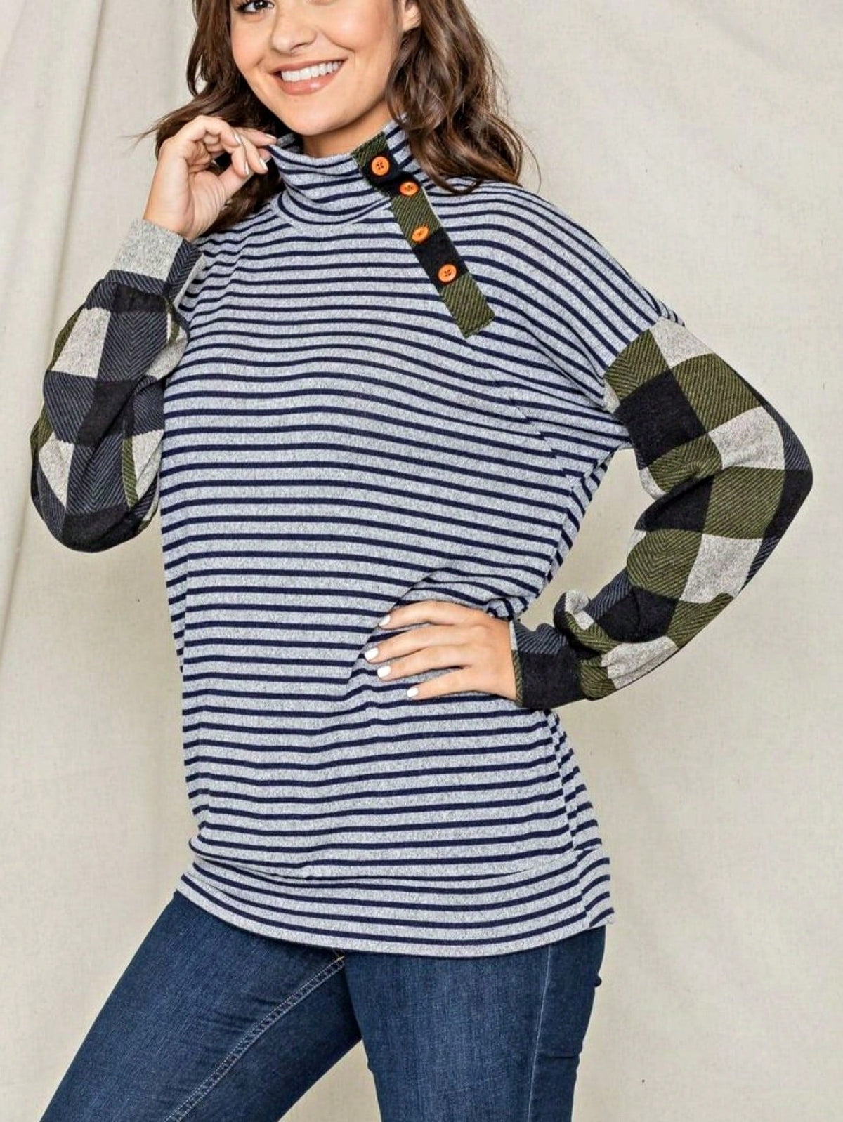 Boho Retro 90's Vintage Out Stitch Raglan Sleeve Cuff Paisley Plaid Checker Christmas Stripe Leopard  Accented Knit Top Shirt Blouse