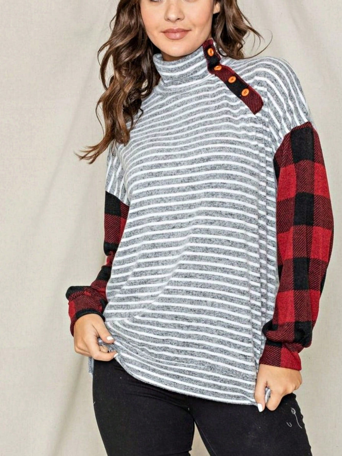 Boho Retro 90's Vintage Out Stitch Raglan Sleeve Cuff Paisley Plaid Checker Christmas Stripe Leopard  Accented Knit Top Shirt Blouse