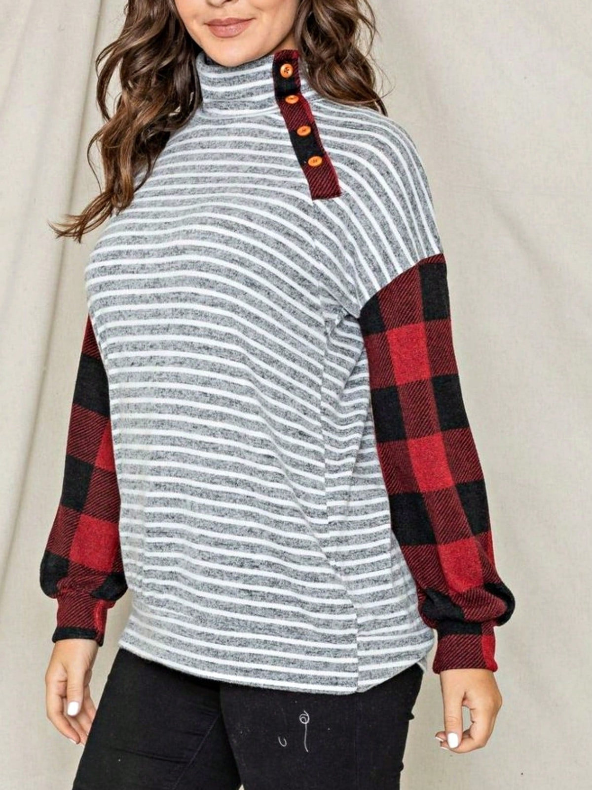 Boho Retro 90's Vintage Out Stitch Raglan Sleeve Cuff Paisley Plaid Checker Christmas Stripe Leopard  Accented Knit Top Shirt Blouse