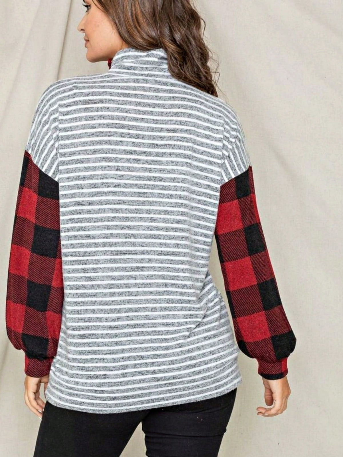 Boho Retro 90's Vintage Out Stitch Raglan Sleeve Cuff Paisley Plaid Checker Christmas Stripe Leopard  Accented Knit Top Shirt Blouse
