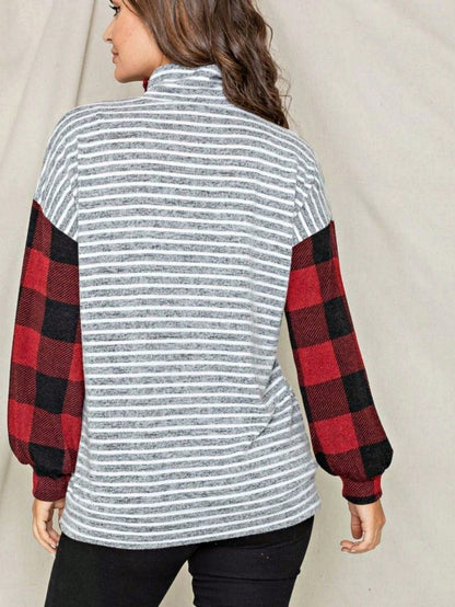 Boho Retro 90's Vintage Out Stitch Raglan Sleeve Cuff Paisley Plaid Checker Christmas Stripe Leopard  Accented Knit Top Shirt Blouse