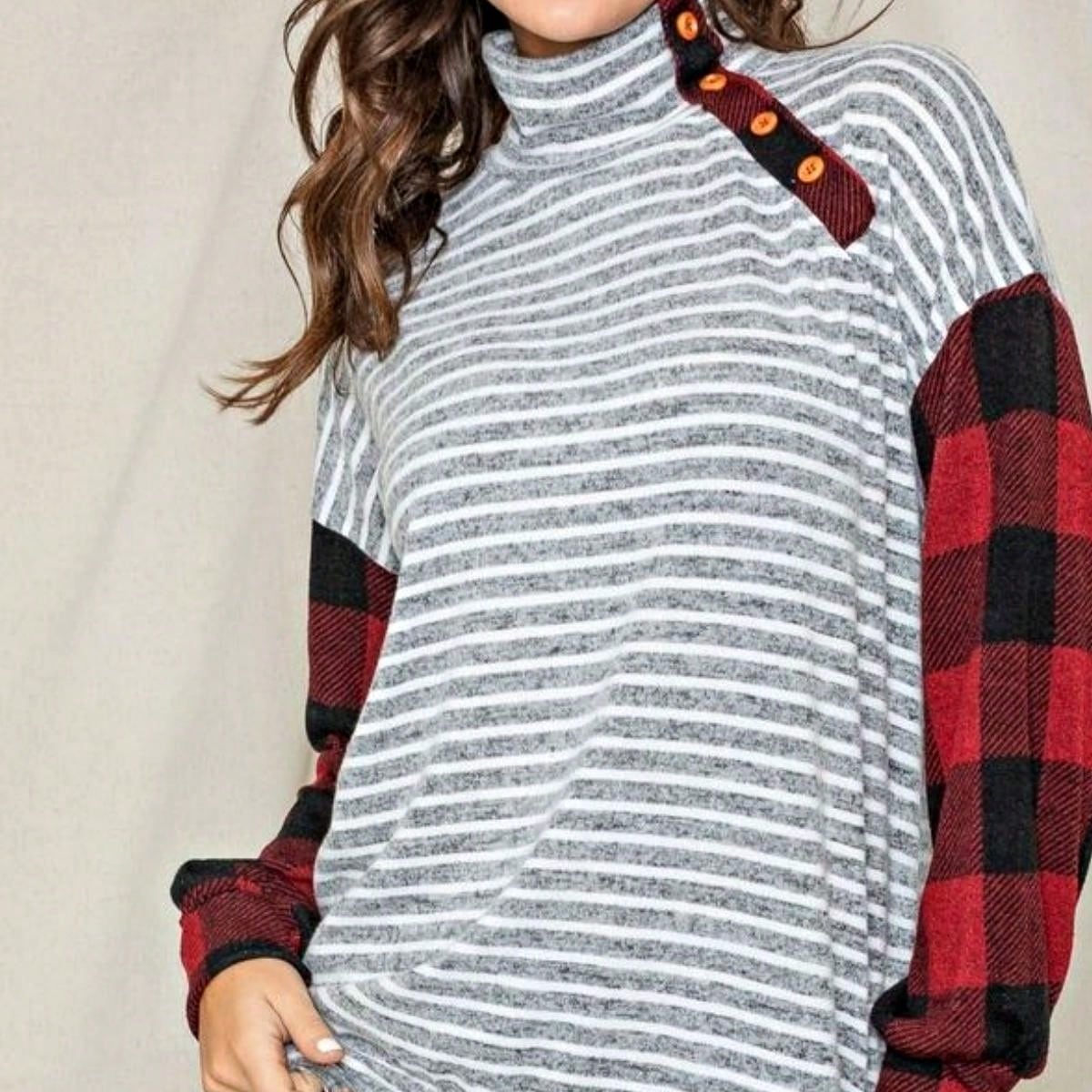 Boho Retro 90's Vintage Out Stitch Raglan Sleeve Cuff Paisley Plaid Checker Christmas Stripe Leopard  Accented Knit Top Shirt Blouse