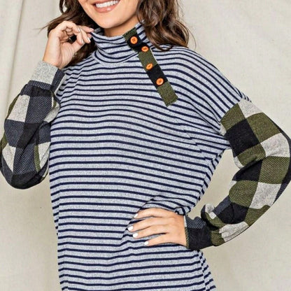 Boho Retro 90's Vintage Out Stitch Raglan Sleeve Cuff Paisley Plaid Checker Christmas Stripe Leopard  Accented Knit Top Shirt Blouse