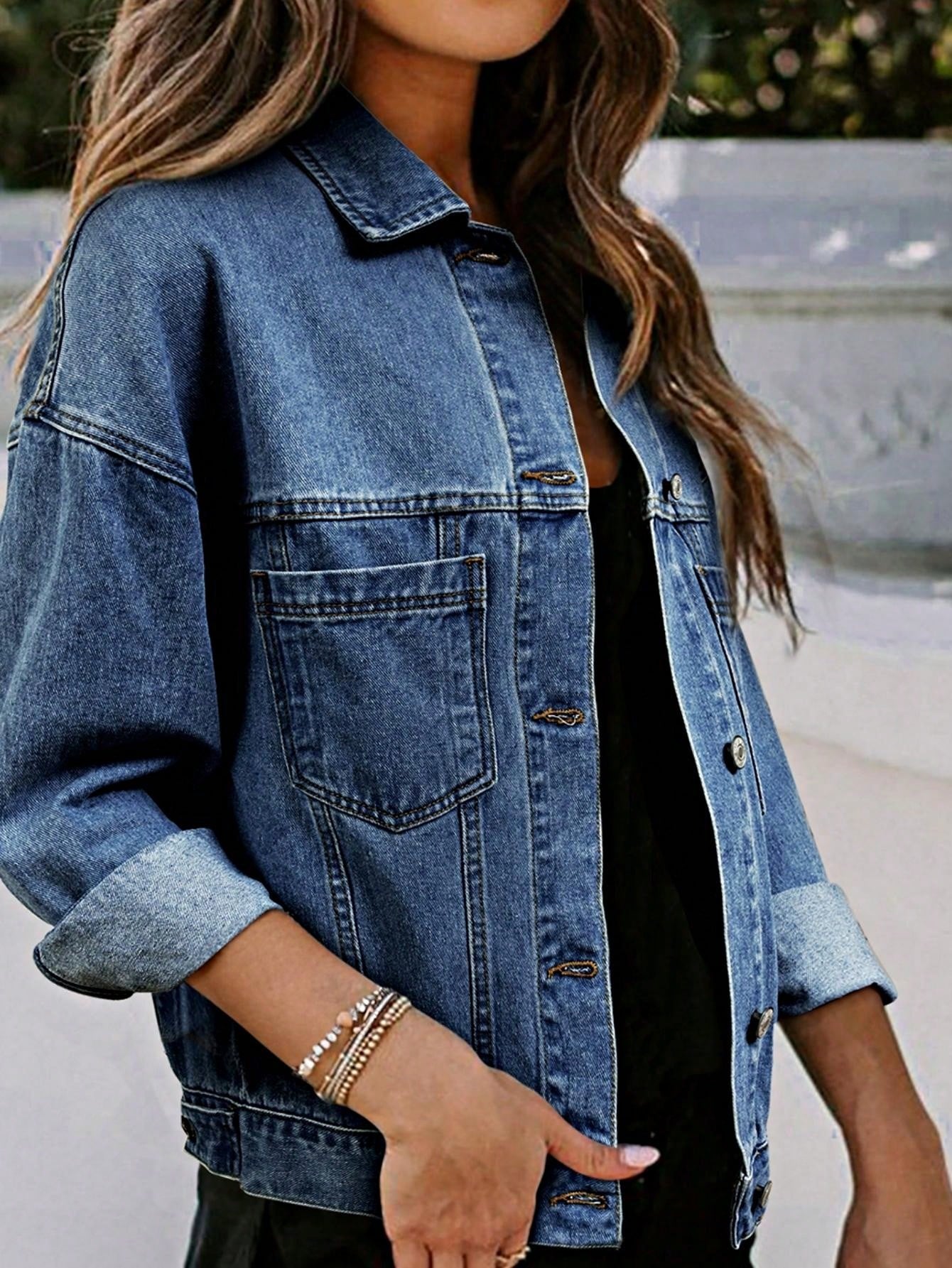 Boho Retro 90's  Classic Style Cotton Jean Denim  Back Oversized Jacket With Pocket