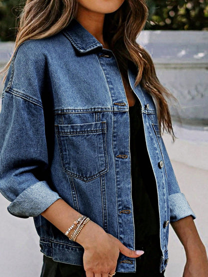 Boho Retro 90's  Classic Style Cotton Jean Denim  Back Oversized Jacket With Pocket
