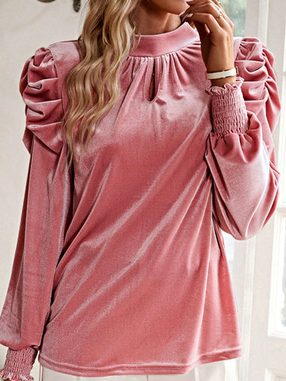 Boho Retro Vintage 60's Velvet Velour Red Grey Charcoal Drop Sleeve Balloon Puff Loose Party Shirt Blouse