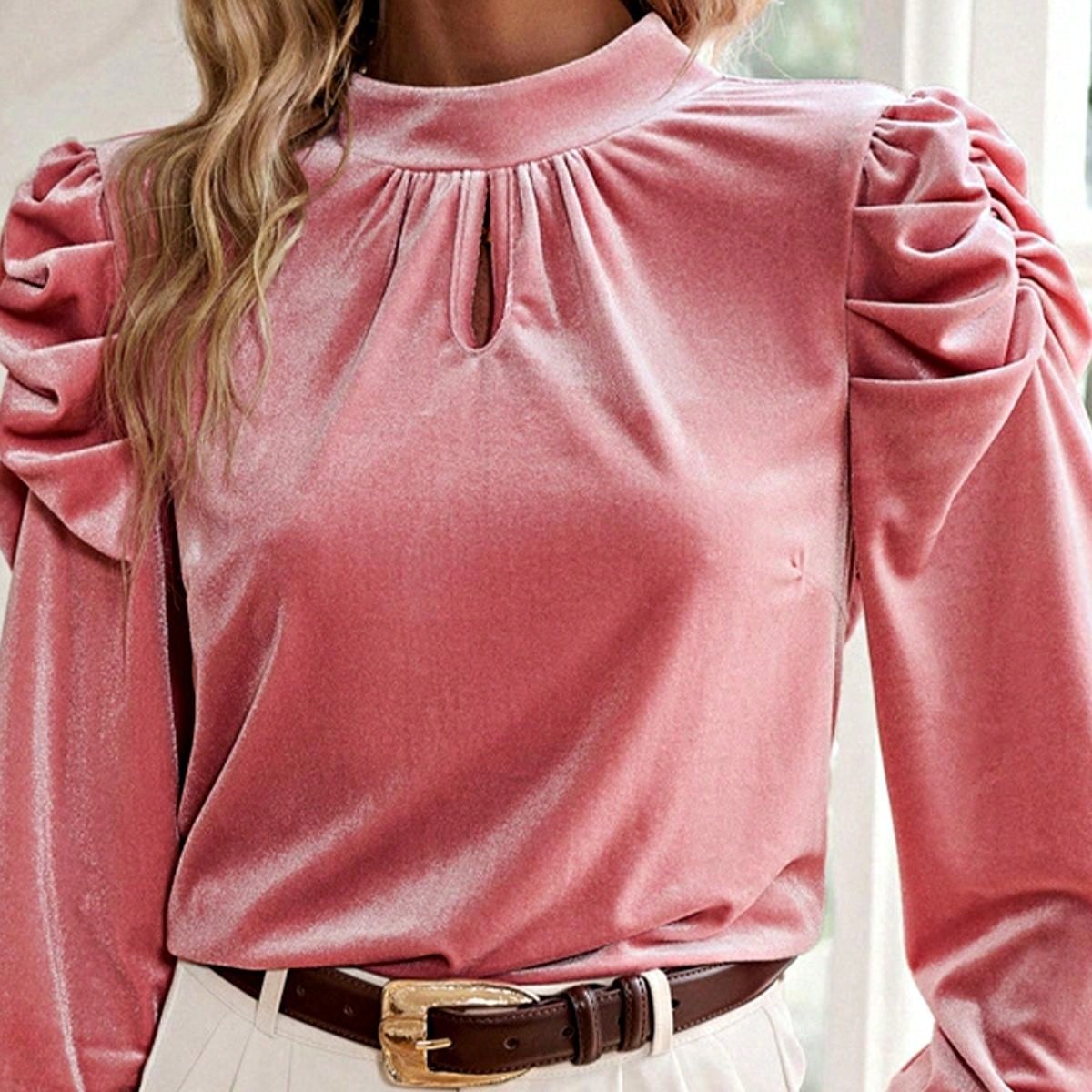 Boho Retro Vintage 60's Velvet Velour Red Grey Charcoal Drop Sleeve Balloon Puff Loose Party Shirt Blouse