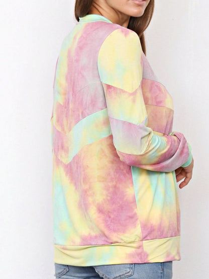Boho Vintage 90s Vibe Tie Dye Retro Solid Floral Black Long Sleeve Bomber Cardigan Zip Up Yellow Pink Patchwork Multi Print Jacket