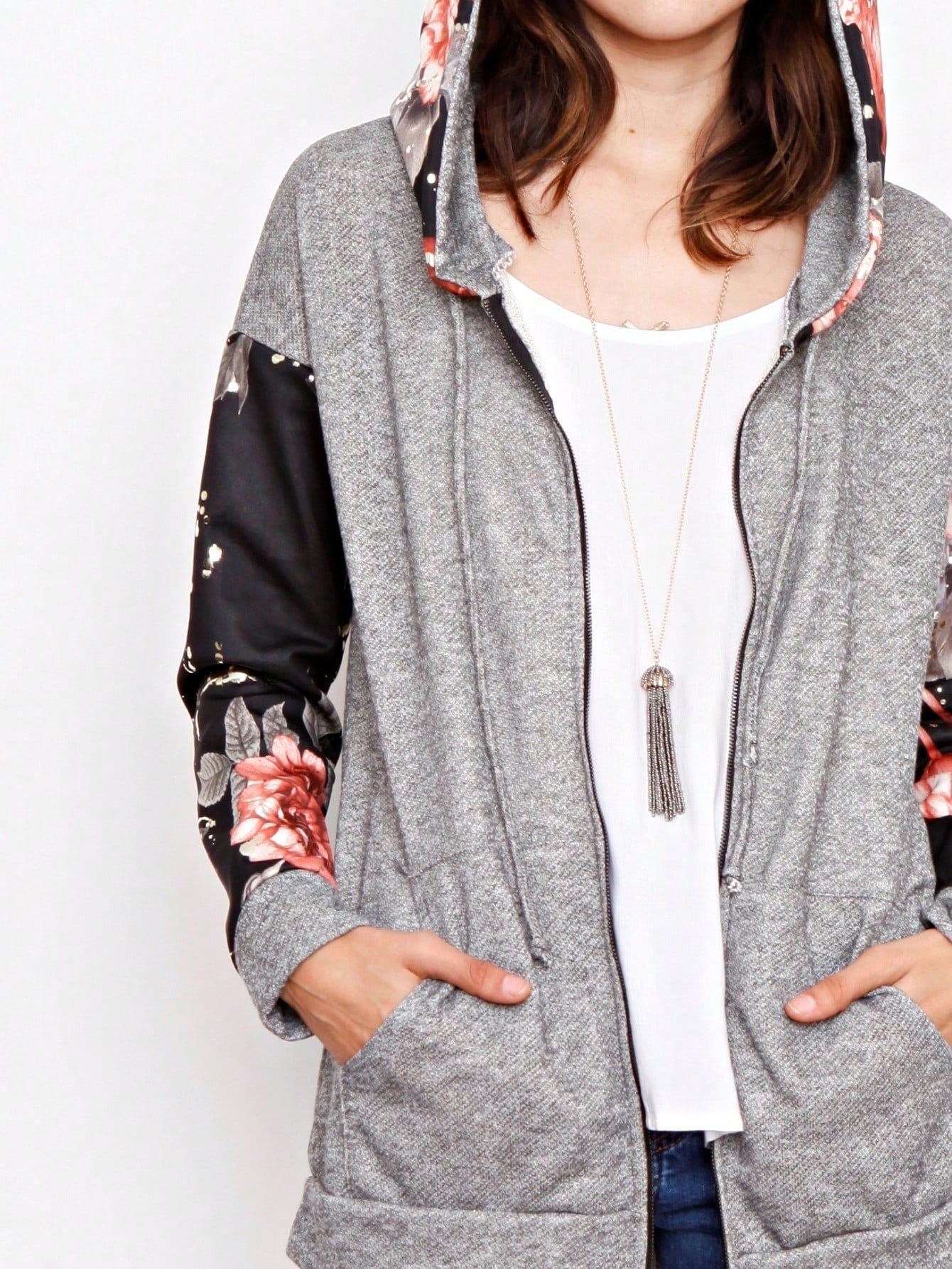 Boho Vintage 90's  Solid Brushed Knit Classic Tiered Hooded Zip Up Flared Cardigan Jacket
