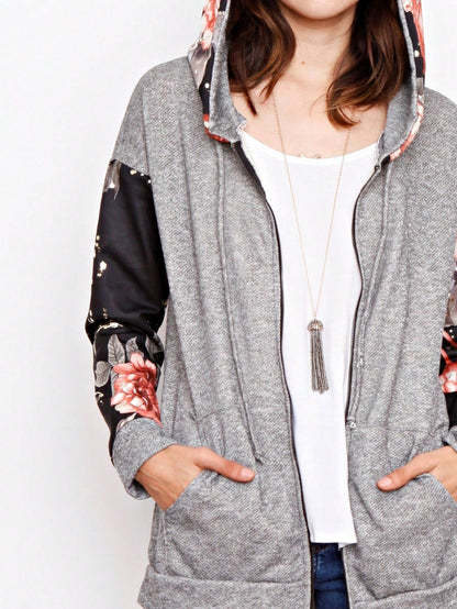 Boho Vintage 90's  Solid Brushed Knit Classic Tiered Hooded Zip Up Flared Cardigan Jacket