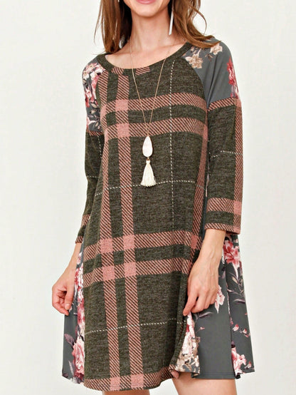 Boho Retro Classic Cap Sleeve Raglan Contrast  Stripe Green Red Navy Pink Grey Tunic Dress
