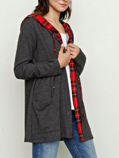 Boho Vintage 90's  Solid Brushed Knit Classic Tiered Hooded Zip Up Flared Cardigan Jacket