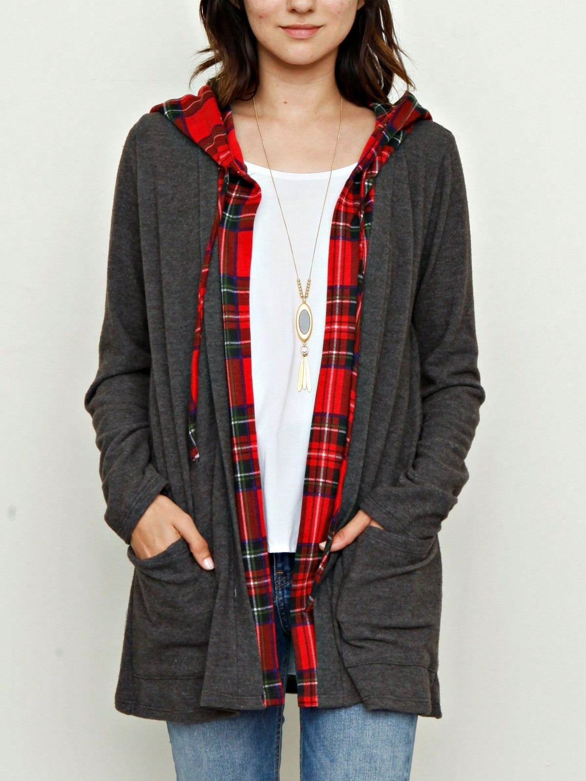 Boho Vintage 90's  Solid Brushed Knit Classic Tiered Hooded Zip Up Flared Cardigan Jacket
