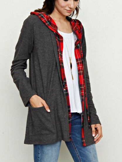 Boho Vintage 90's  Solid Brushed Knit Classic Tiered Hooded Zip Up Flared Cardigan Jacket