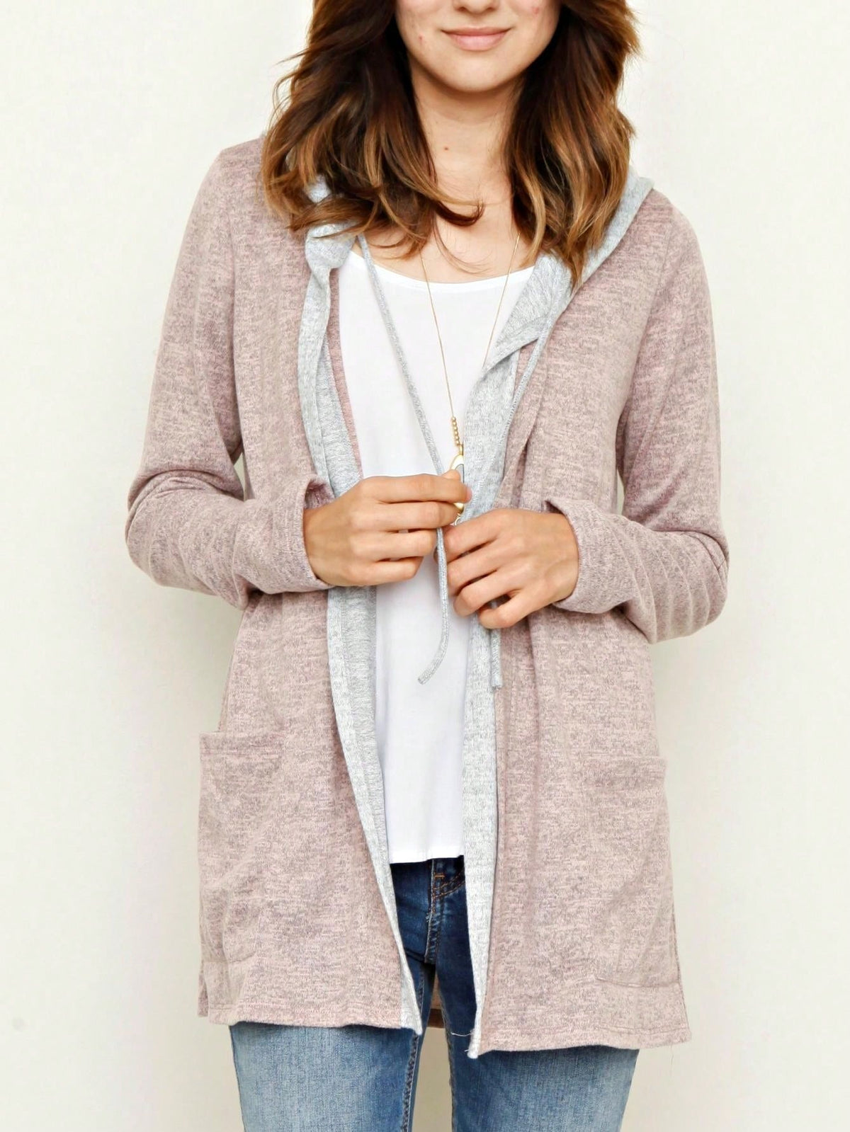 Boho Vintage 90's  Solid Brushed Knit Classic Tiered Hooded Zip Up Flared Cardigan Jacket