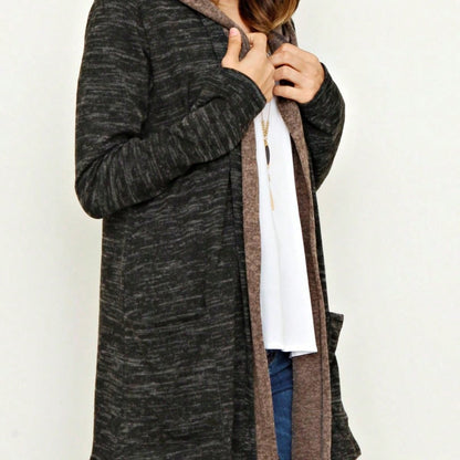 Boho Vintage 90's  Solid Brushed Knit Classic Tiered Hooded Zip Up Flared Cardigan Jacket