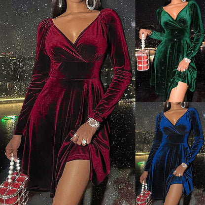 Autumn Festival Christmas Long Sleeve V-neck Dress