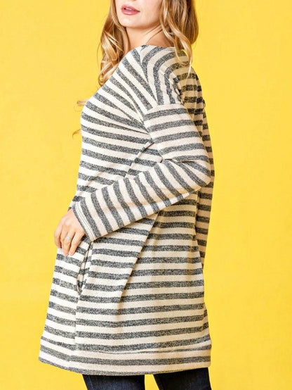 Boho Retro 90's Vintage  Preppy V Stitch  Stripe Knit Contrast Binding Brushed Soft Floral Raglan Sleeve Tunic Top Pullover Only