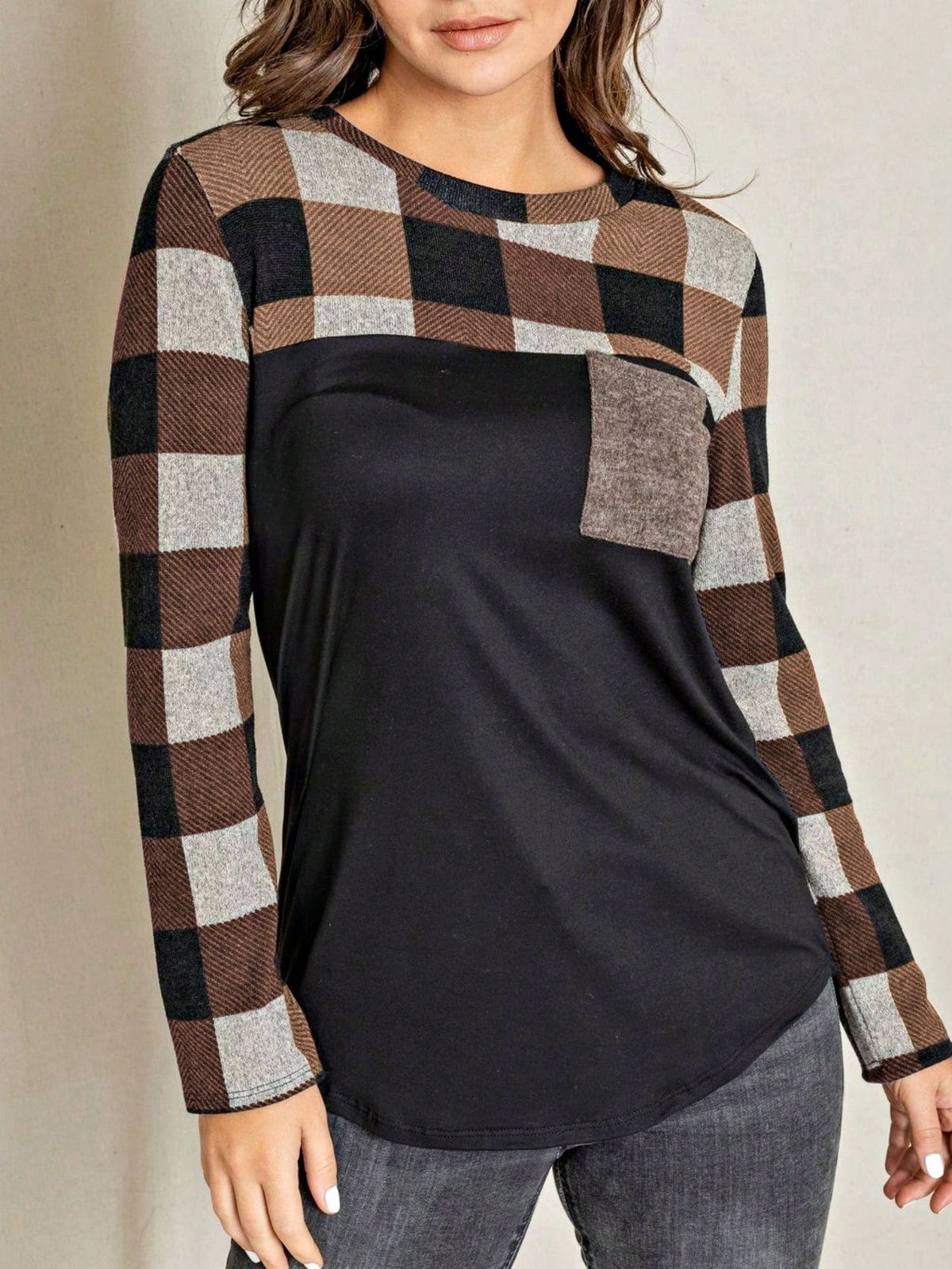 Boho Retro 90's Vintage Out Stitch Raglan Sleeve Cuff Paisley Plaid Checker Christmas Stripe Leopard  Accented Knit Top Shirt Blouse