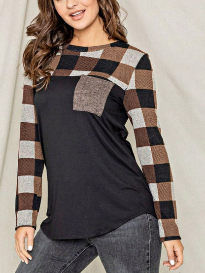 Boho Retro 90's Vintage Out Stitch Raglan Sleeve Cuff Paisley Plaid Checker Christmas Stripe Leopard  Accented Knit Top Shirt Blouse