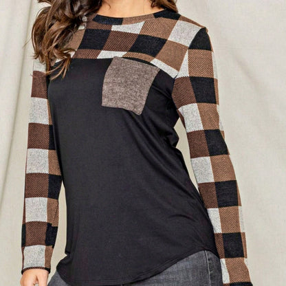 Boho Retro 90's Vintage Out Stitch Raglan Sleeve Cuff Paisley Plaid Checker Christmas Stripe Leopard  Accented Knit Top Shirt Blouse