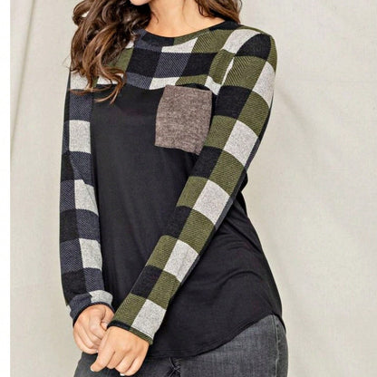 Boho Retro 90's Vintage Out Stitch Raglan Sleeve Cuff Paisley Plaid Checker Christmas Stripe Leopard  Accented Knit Top Shirt Blouse