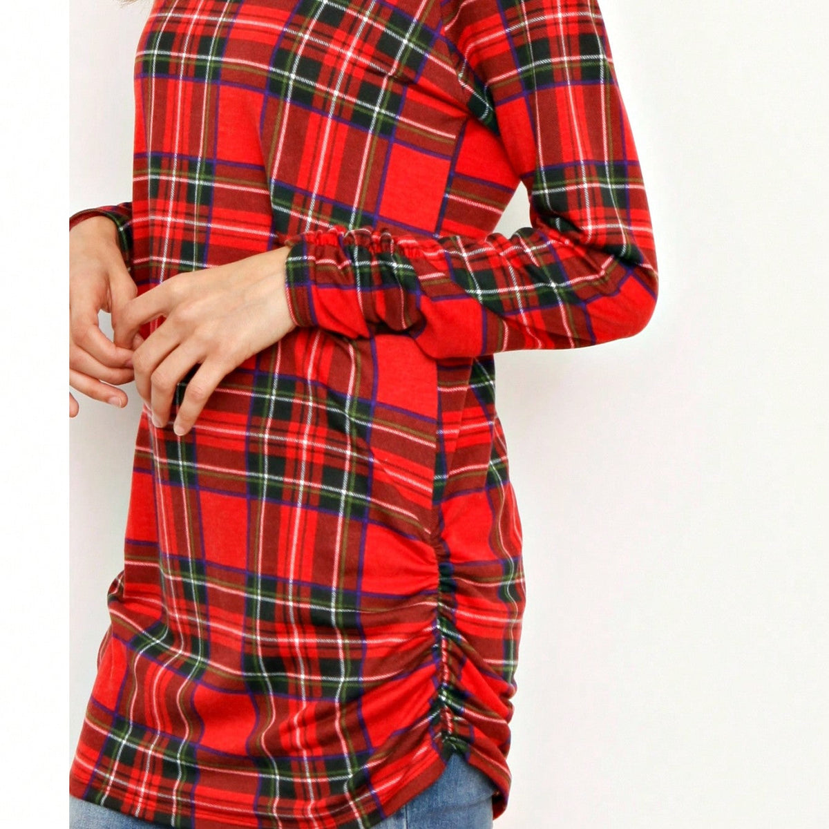 Gold Red Lace Hollow Eyelet Rayon Soft Long  Sleeve Raglan Tunic Top Band Hem Shirt