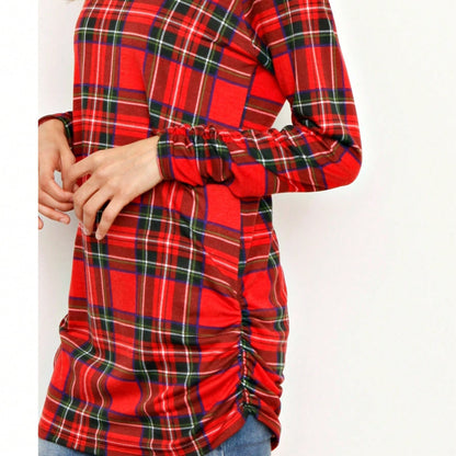 Gold Red Lace Hollow Eyelet Rayon Soft Long  Sleeve Raglan Tunic Top Band Hem Shirt