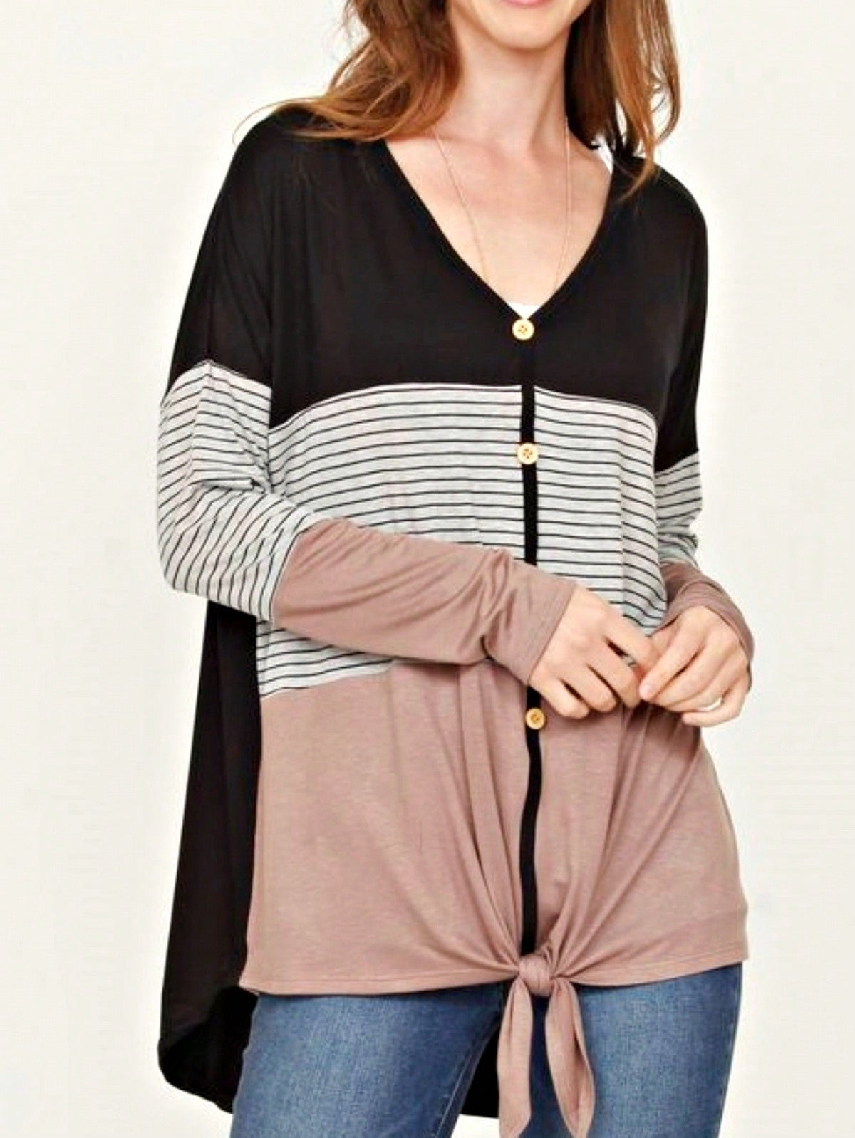 Boho Vintage Stripe Cute Baby Doll High And Low Top Blouse Tunic With Side Slit Small To 3 XL Plus