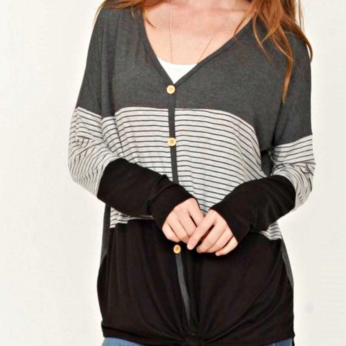 Boho Vintage Stripe Cute Baby Doll High And Low Top Blouse Tunic With Side Slit Small To 3 XL Plus