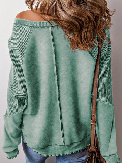 Boho Retro 60's Cotton Mix  Drop Shoulder Mineral Acid Washed Oversized Mock Neck Dolman T Shirt Top  Sweat Shirt