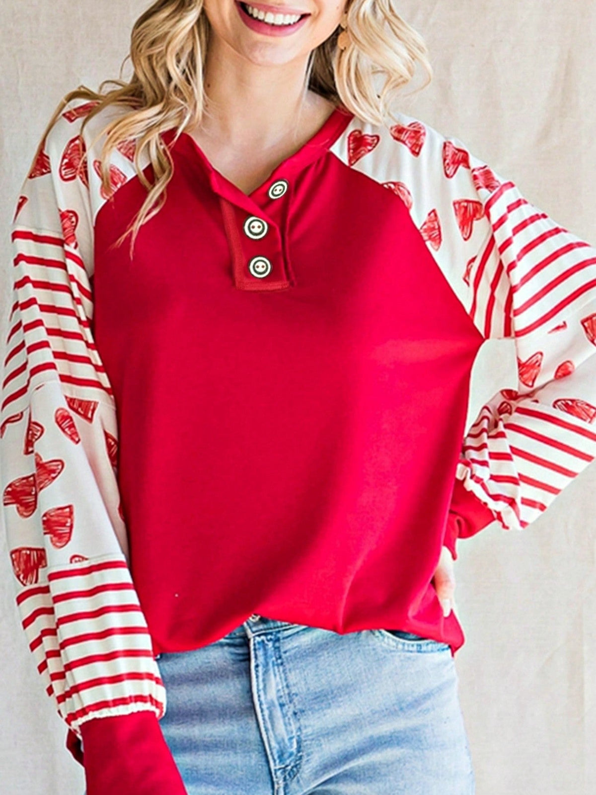 Boho Retro 90's Vintage Cotton Button V Neck Waffle Knit Top With Cuff Accent Blouse Shirt