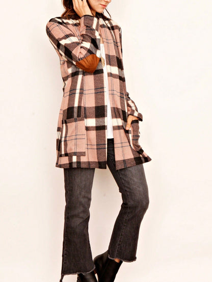 Boho Vintage Plaid Yellow Red Long Sleeve Cardigan With Pockets