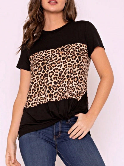 Boho Retro Knot Twisted Front Floral Stripe Knit  Top Blouse Shirt Pullover With Front Pocket