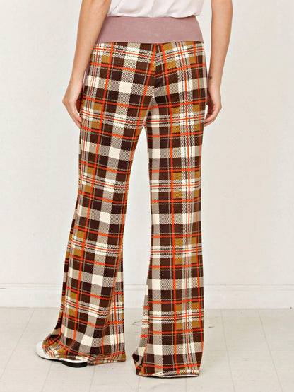 Floral Drawstring Fold Over Band Wide Leg Lounge Pants