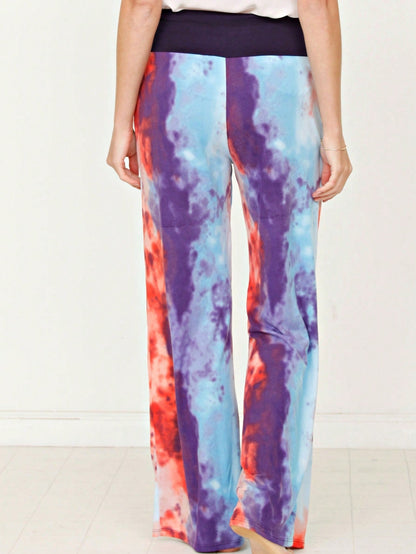 Floral Drawstring Fold Over Band Wide Leg Lounge Pants