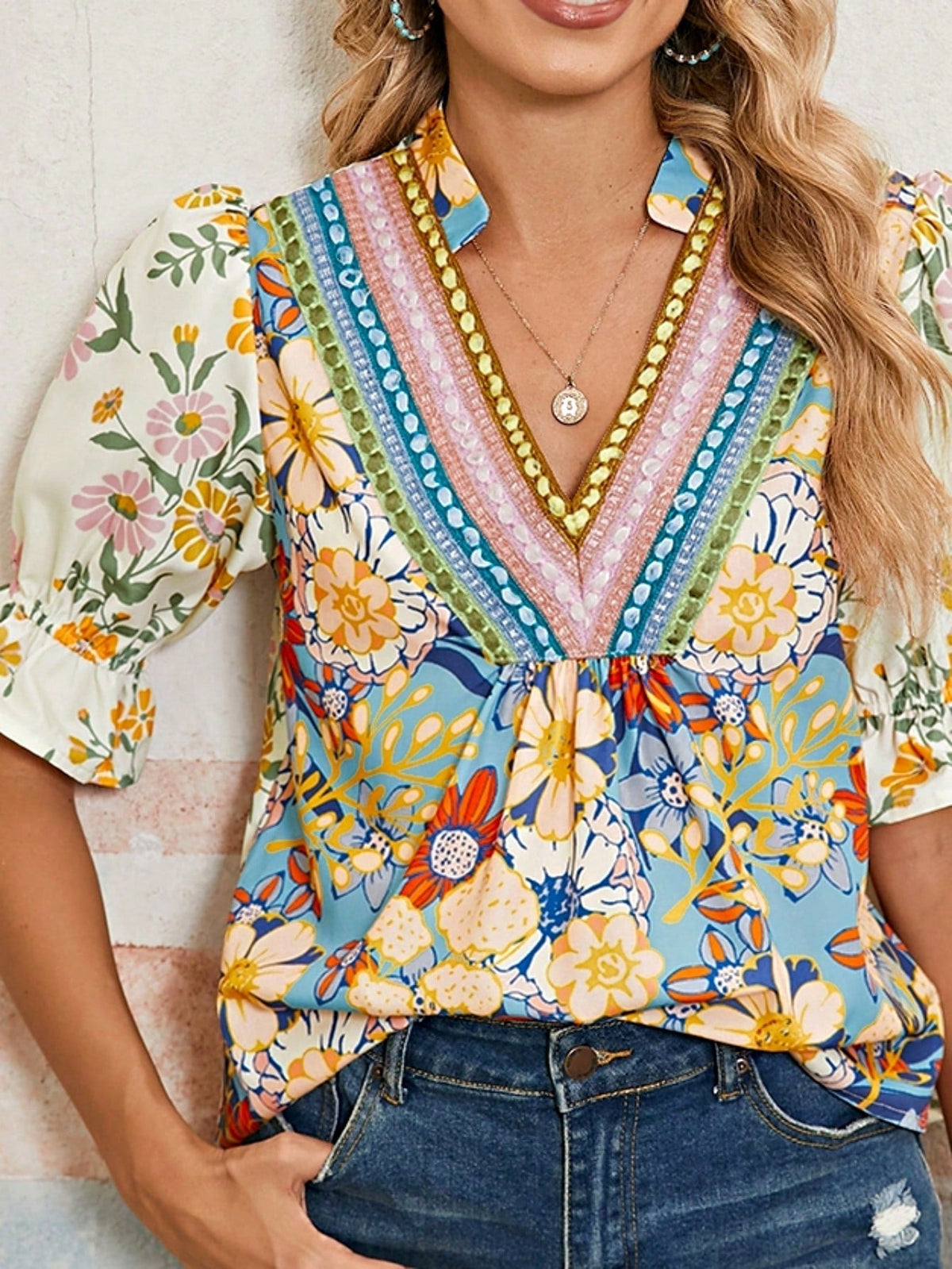 Boho Retro Vintage Viscose 90's Khaki Beige Apricot Ruffle V Neck Half Sleeve Loose Top Shirt Blouse