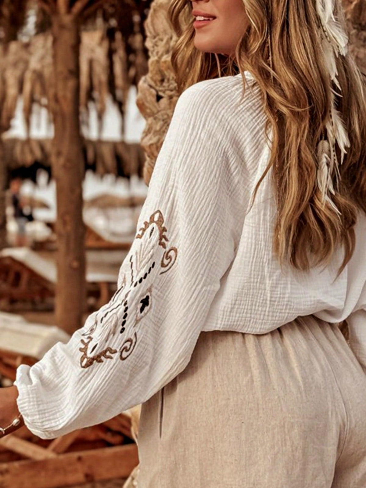 Boho Retro Vintage Cotton 90's Ivory Beige Crochet V Neck Long Sleeve Lace Loose Knit  Button Top Shirt Blouse Cardigan