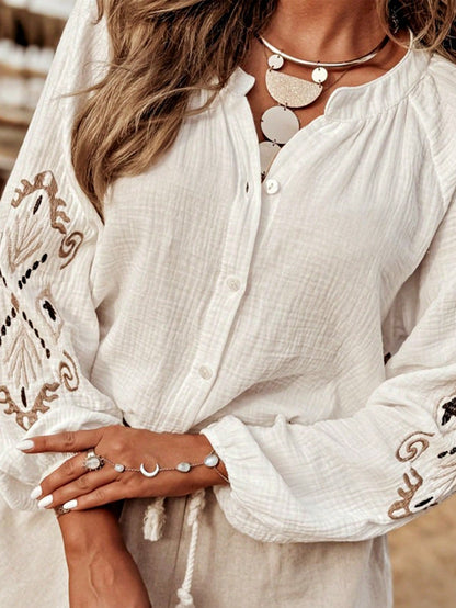 Boho Retro Vintage Cotton 90's Ivory Beige Crochet V Neck Long Sleeve Lace Loose Knit  Button Top Shirt Blouse Cardigan