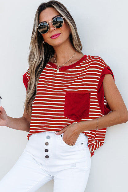 Threaded Pear Annika Stripe Round Neck Tank Top