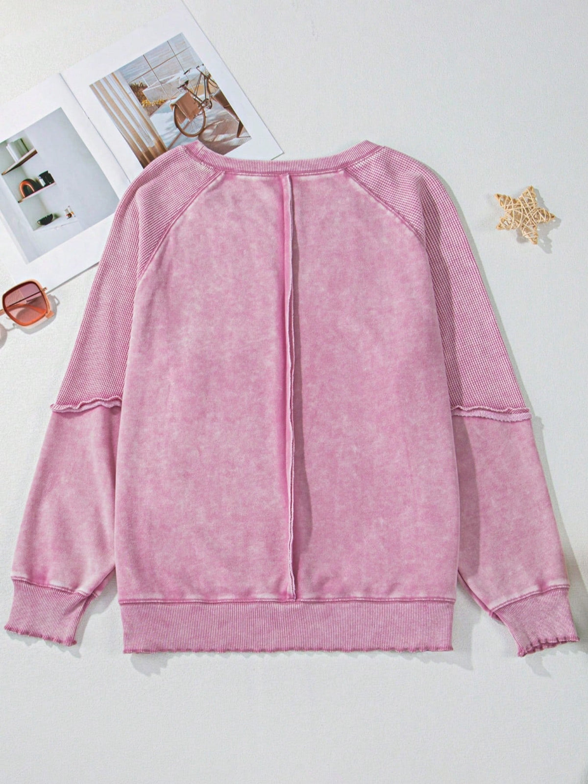 Boho Retro 60's Cotton Mix  Drop Shoulder Mineral Acid Washed Oversized Mock Neck Dolman T Shirt Top  Sweat Shirt