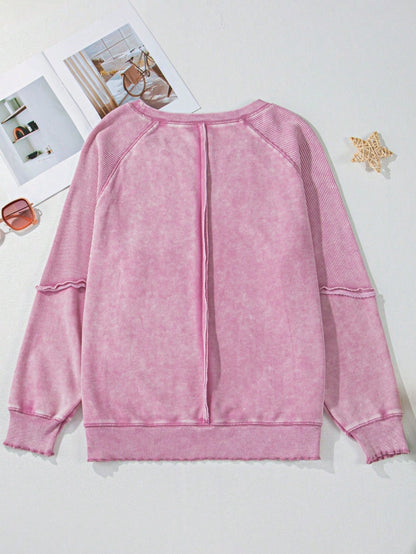 Boho Retro 60's Cotton Mix  Drop Shoulder Mineral Acid Washed Oversized Mock Neck Dolman T Shirt Top  Sweat Shirt