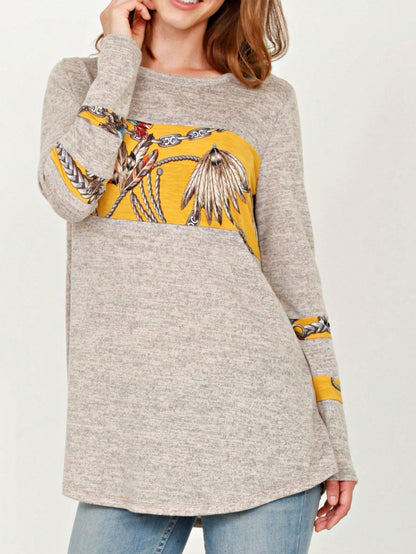 Boho Retro 90's Vintage Out Stitch Raglan Sleeve Cuff Paisley Plaid Checker Christmas Stripe Leopard  Accented Knit Top Shirt Blouse