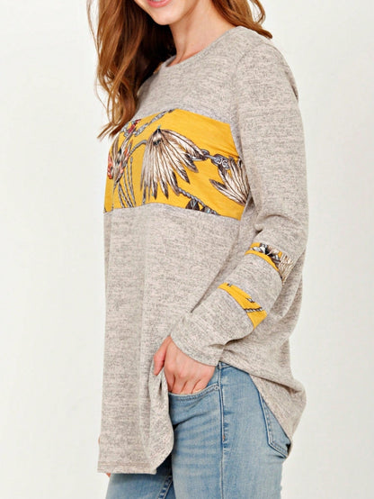 Boho Retro 90's Vintage Out Stitch Raglan Sleeve Cuff Paisley Plaid Checker Christmas Stripe Leopard  Accented Knit Top Shirt Blouse